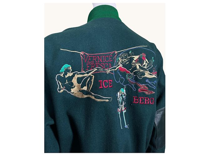Iceberg Vernice Fresca Michelangelo Bomber Jacket Green Wool Blend - view 7