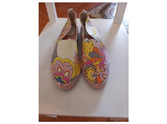 Espadrilles Hermès en toile imprimé coloré Rose Multicolore Vert Orange Gris Jaune - vue 2