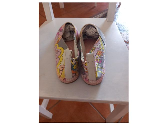 Espadrilles Hermès en toile imprimé coloré Rose Multicolore Vert Orange Gris Jaune - vue 3