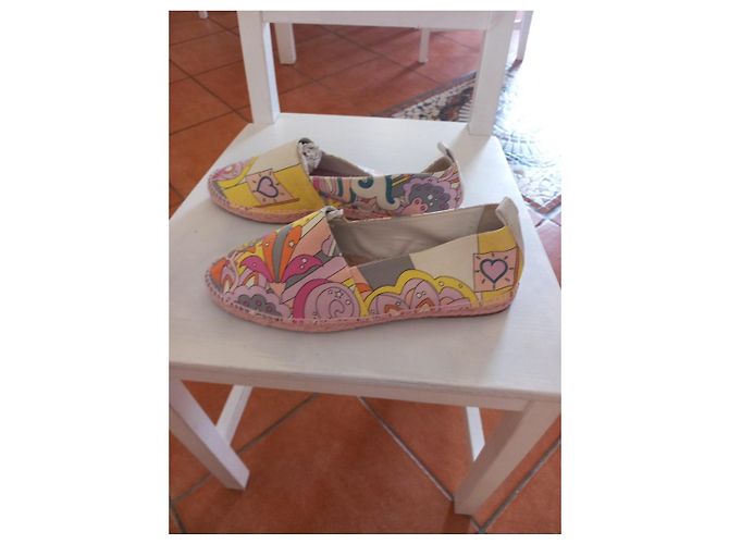 Espadrilles Hermès en toile imprimé coloré Rose Multicolore Vert Orange Gris Jaune - vue 4