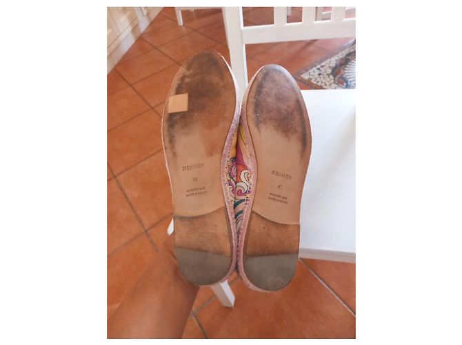 Espadrilles Hermès en toile imprimé coloré Rose Multicolore Vert Orange Gris Jaune - vue 5