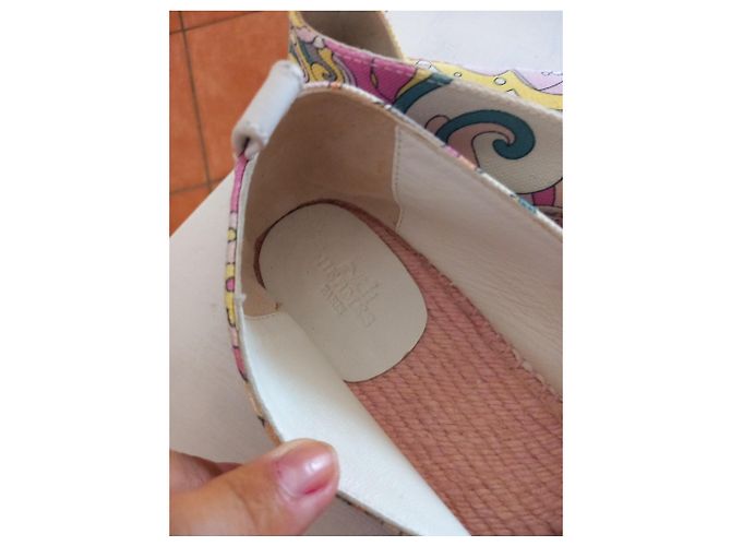 Espadrilles Hermès en toile imprimé coloré Rose Multicolore Vert Orange Gris Jaune - vue 6