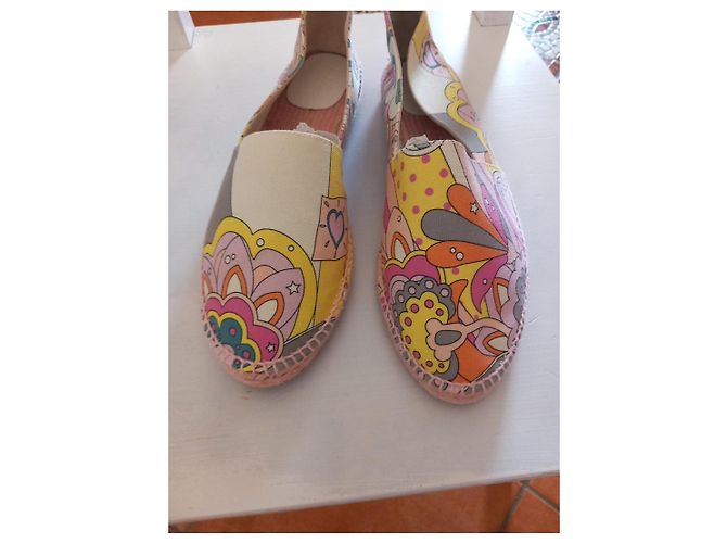Espadrilles Hermès en toile imprimé coloré Rose Multicolore Vert Orange Gris Jaune - vue 8