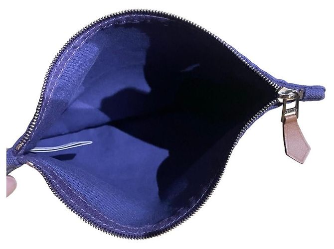 Hermès Lindy Beach Saco Cabas em Lona Azul e Couro Roxo - vista 11