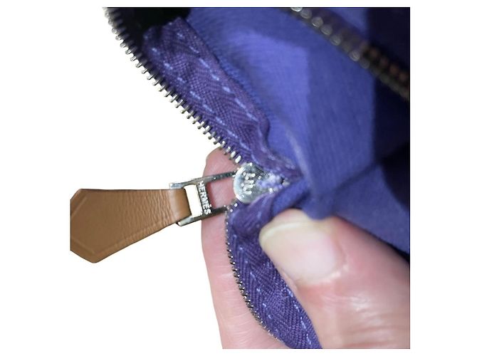 Hermès Lindy Beach Saco Cabas em Lona Azul e Couro Roxo - vista 12