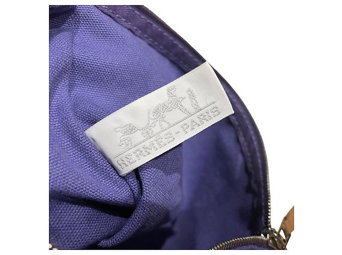 Hermès Lindy Beach Saco Cabas em Lona Azul e Couro Roxo - vista 13