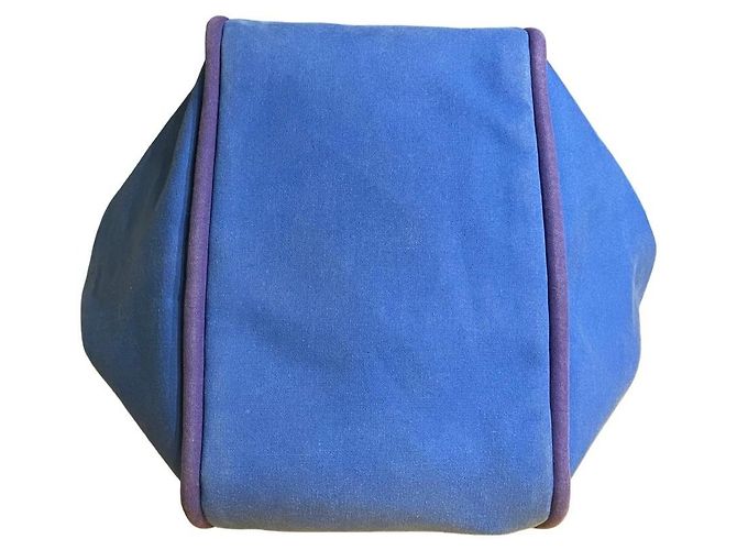 Hermès Lindy Beach Saco Cabas em Lona Azul e Couro Roxo - vista 19