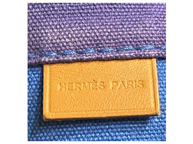 Hermès Lindy Beach Saco Cabas em Lona Azul e Couro Roxo - vista 2
