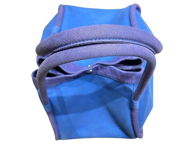 Hermès Lindy Beach Saco Cabas em Lona Azul e Couro Roxo - vista 6