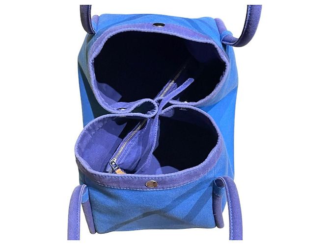 Hermès Lindy Beach Saco Cabas em Lona Azul e Couro Roxo - vista 7