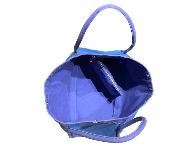 Hermès Lindy Beach Saco Cabas em Lona Azul e Couro Roxo - vista 8