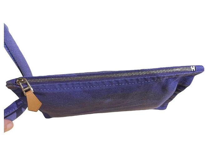 Hermès Lindy Beach Saco Cabas em Lona Azul e Couro Roxo - vista 9