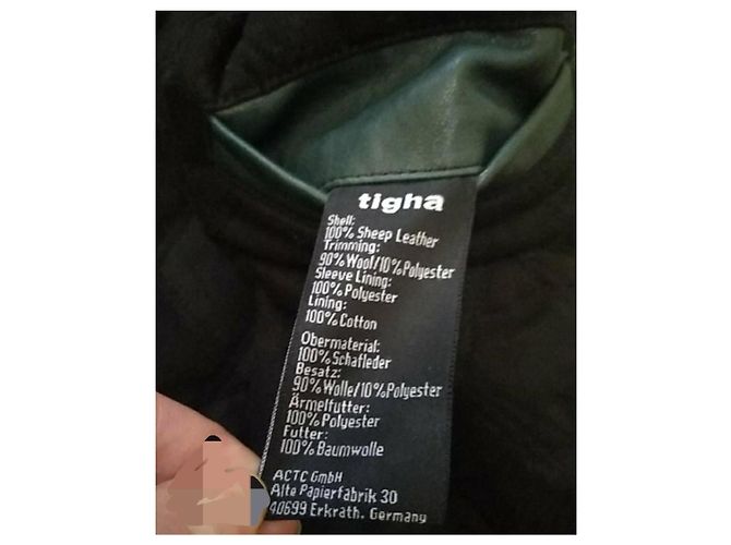 Autre Marque Giacca Bomber Varsity Tigha Lana e Pelle Nero Bianco Verde scuro - vista 10