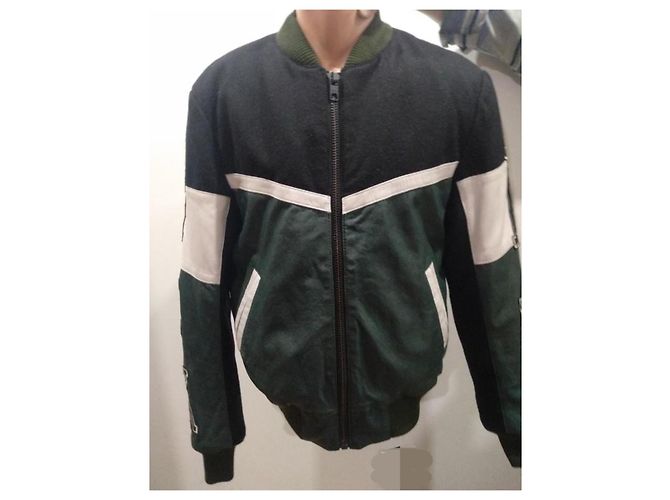 Autre Marque Giacca Bomber Varsity Tigha Lana e Pelle Nero Bianco Verde scuro - vista 4