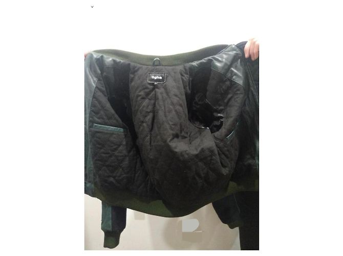 Autre Marque Giacca Bomber Varsity Tigha Lana e Pelle Nero Bianco Verde scuro - vista 2