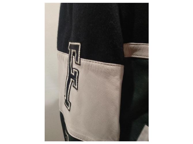 Autre Marque Giacca Bomber Varsity Tigha Lana e Pelle Nero Bianco Verde scuro - vista 6