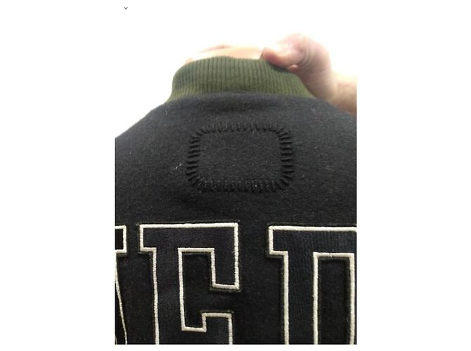 Autre Marque Giacca Bomber Varsity Tigha Lana e Pelle Nero Bianco Verde scuro - vista 7