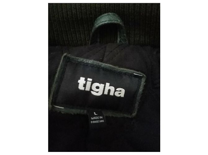 Autre Marque Giacca Bomber Varsity Tigha Lana e Pelle Nero Bianco Verde scuro - vista 9