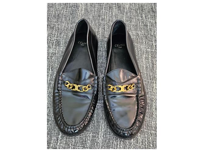 Céline Celine Mocasines de piel negra con cadena Negro - vista 2