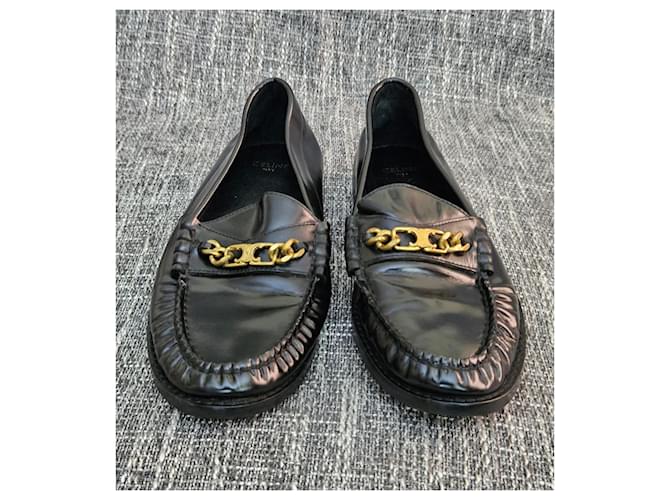 Céline Celine Mocasines de piel negra con cadena Negro - vista 3