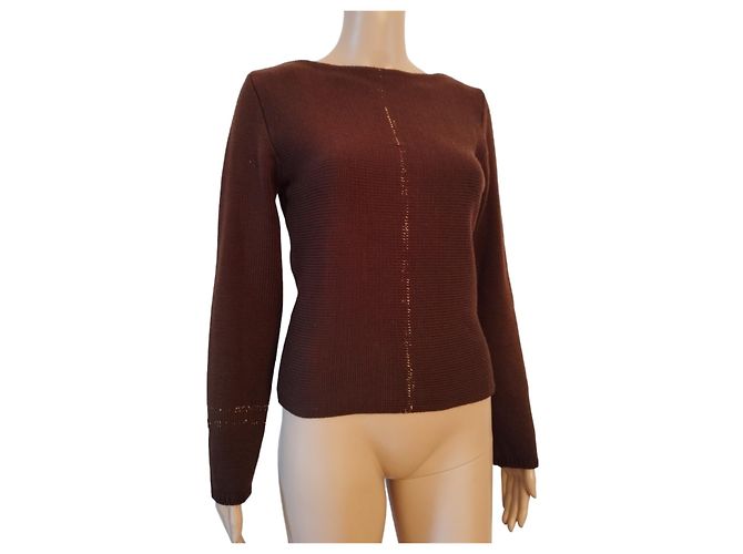 Chanel Brauner Wollpullover mit goldenen Details - Ansicht 2