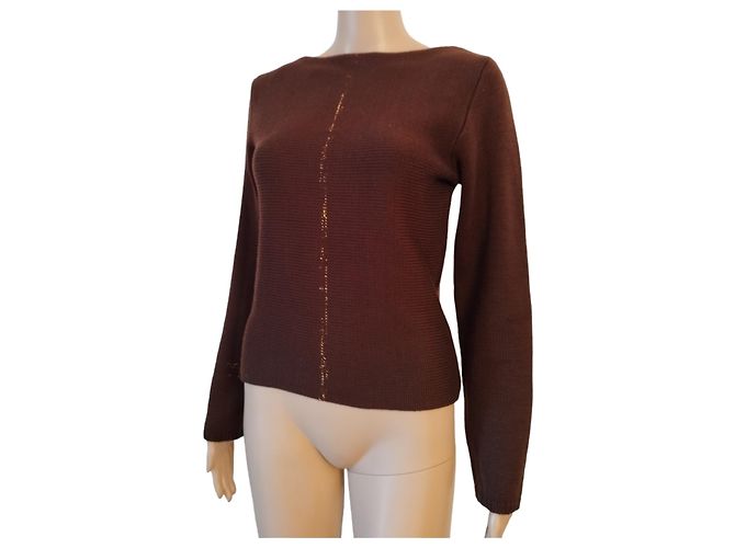 Chanel Brauner Wollpullover mit goldenen Details - Ansicht 3