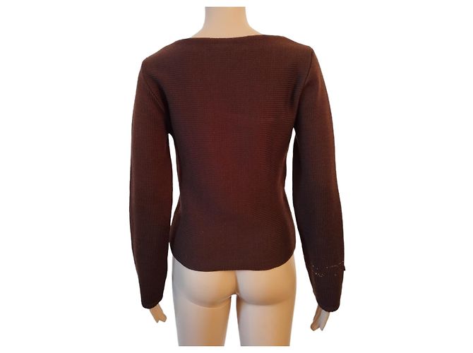 Chanel Brauner Wollpullover mit goldenen Details - Ansicht 5