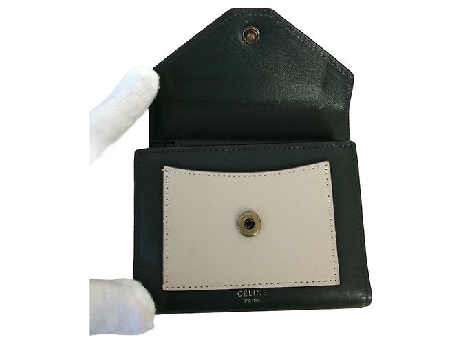 Céline Celine Tricolor Trifold Leather Wallet Beige Green - view 4