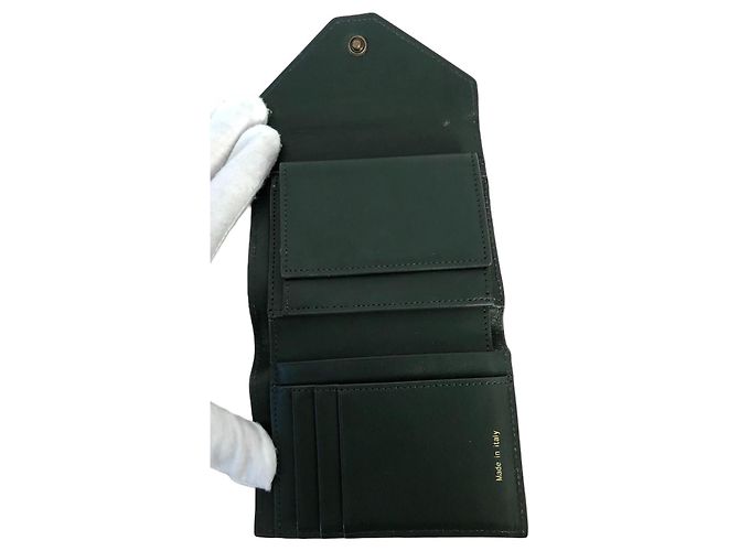 Céline Celine Tricolor Trifold Leather Wallet Beige Green - view 7
