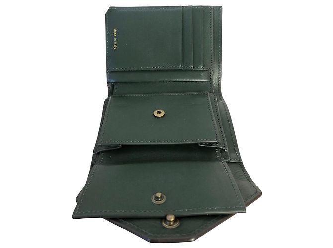 Céline Celine Tricolor Trifold Leather Wallet Beige Green - view 9