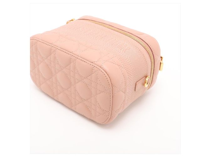 Dior Borsa a mano 2-Way Vanity Case Canvas Cannage Rosa - vista 3