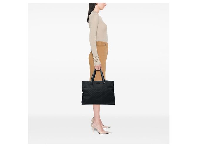 Tote Gucci GG in nylon nero con banda Web - vista 5