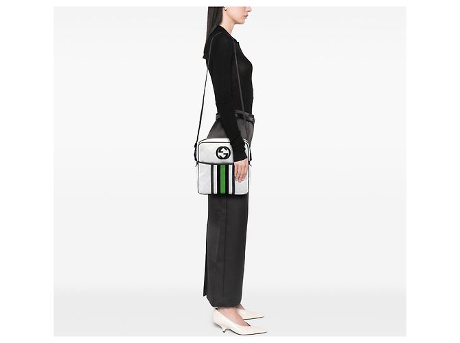 Borsa a tracolla Gucci GG Supreme Interlocking G Web bianca Bianco - vista 6
