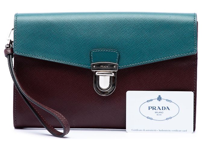 Clutch Prada bicolore rossa in Saffiano con chiusura push lock Rosso - vista 7