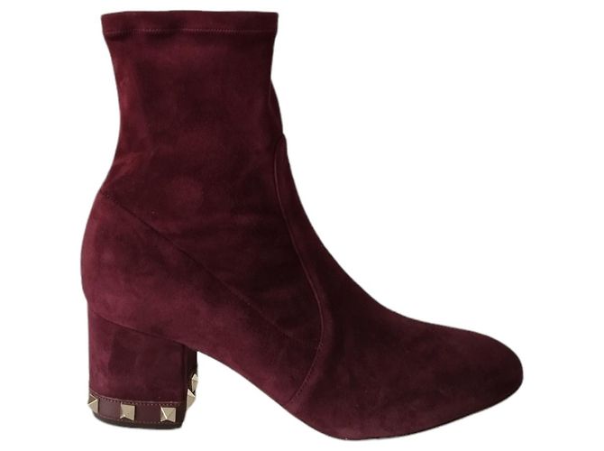 Valentino Garavani Rockstud Stivaletti in Camoscio Viola Porpora - vista 2