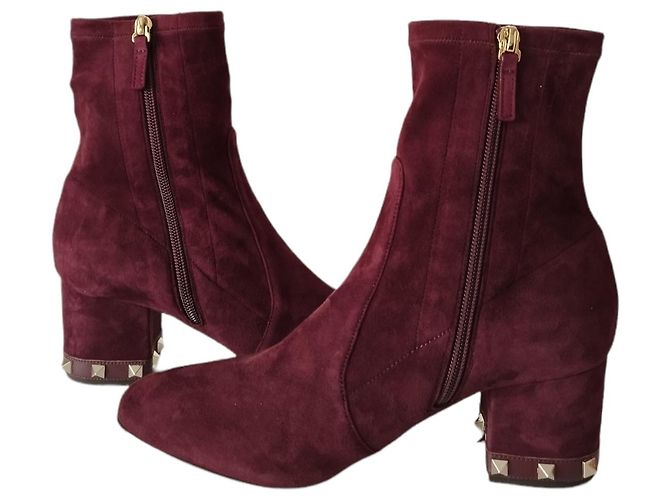 Valentino Rockstud Botines de Ante Morado Púrpura - vista 7