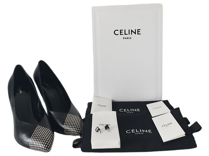 Céline Décolleté Celine in pelle nera borchiata Nero - vista 2