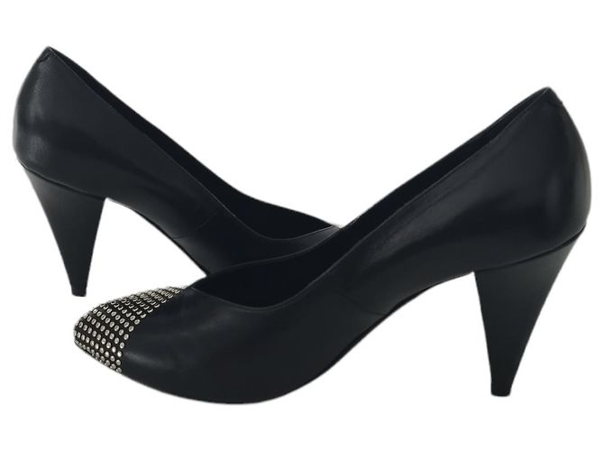 Céline Décolleté Celine in pelle nera borchiata Nero - vista 3