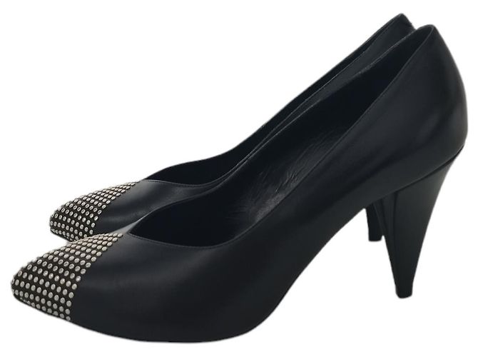 Céline Décolleté Celine in pelle nera borchiata Nero - vista 5