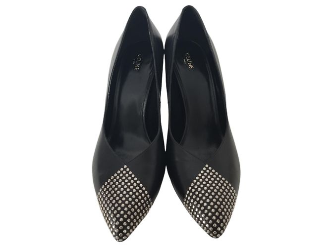 Céline Décolleté Celine in pelle nera borchiata Nero - vista 6