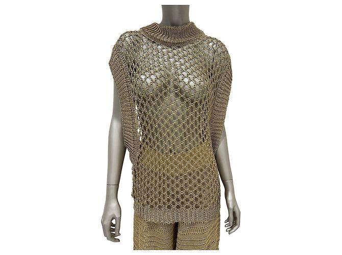 Set Top in maglia traforata dorata e Bermuda Balmain FR 36 Usato - vista 5