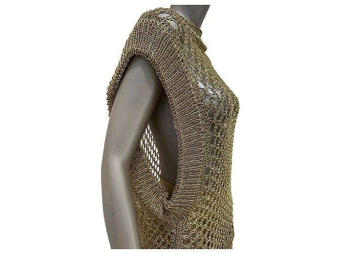 Set Top in maglia traforata dorata e Bermuda Balmain FR 36 Usato - vista 6