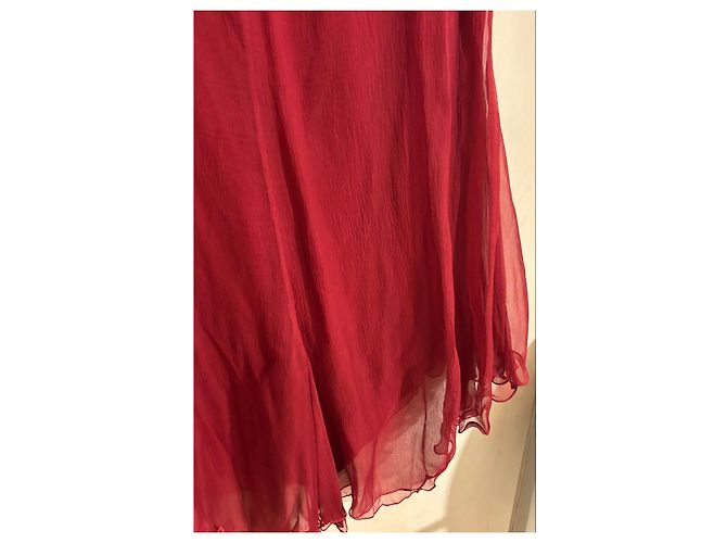 Abito Elie Saab in misto seta rosso con volant - vista 10