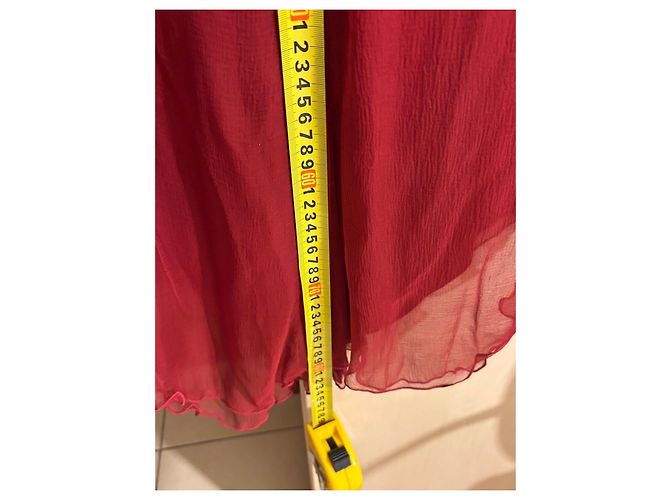 Abito Elie Saab in misto seta rosso con volant - vista 11