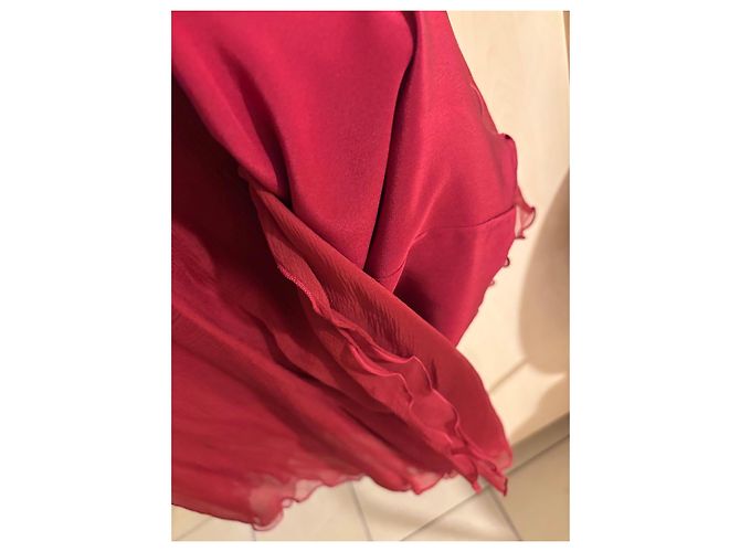 Abito Elie Saab in misto seta rosso con volant - vista 12