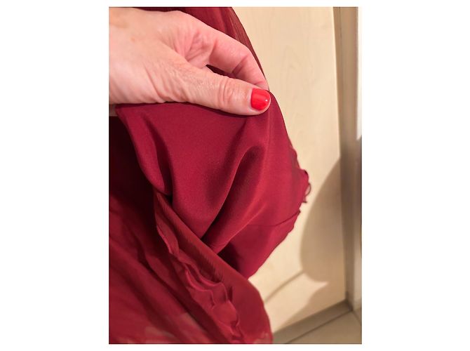 Abito Elie Saab in misto seta rosso con volant - vista 13