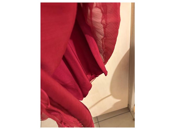Abito Elie Saab in misto seta rosso con volant - vista 14