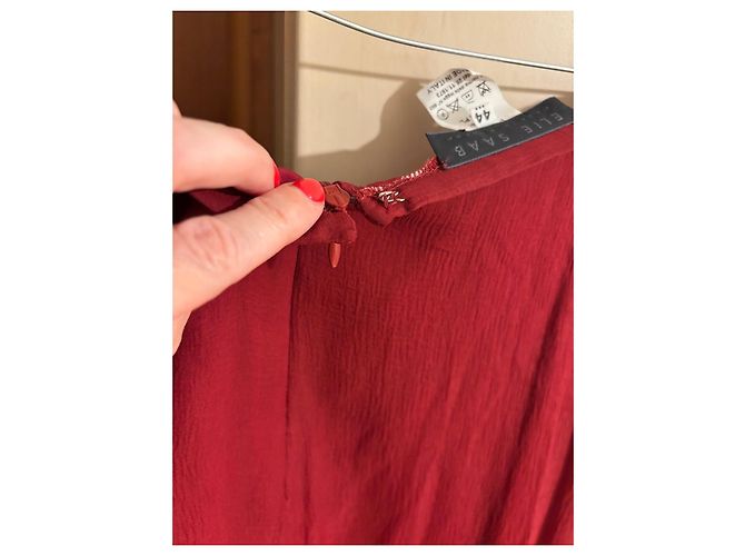 Abito Elie Saab in misto seta rosso con volant - vista 15