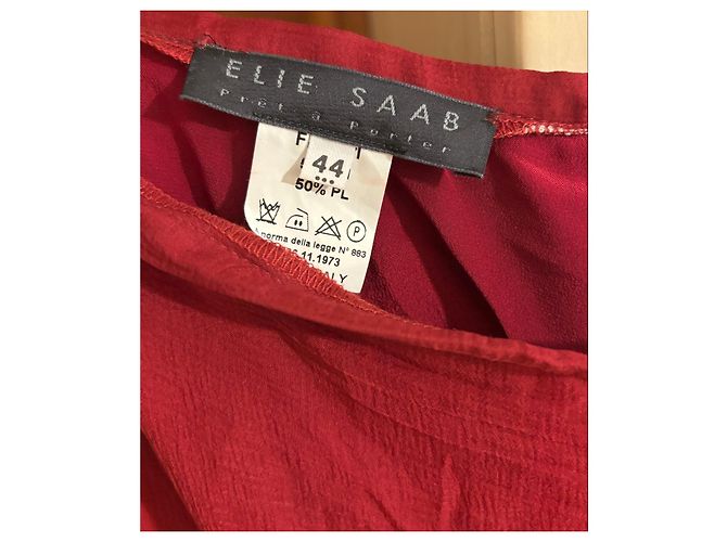 Abito Elie Saab in misto seta rosso con volant - vista 2