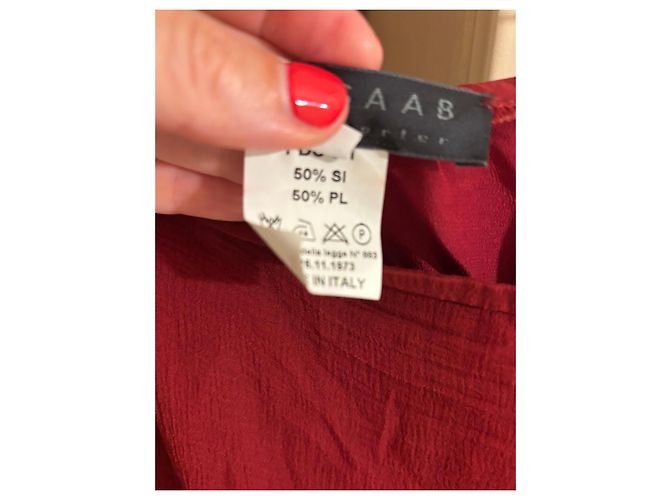 Abito Elie Saab in misto seta rosso con volant - vista 3